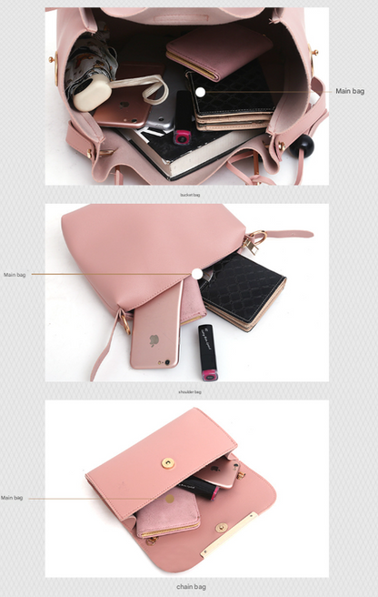 Pink Chic 3-Piece Women's Handbag Set - PU Leather Tote, Crossbody Bag & Clutch Purse - Image 3