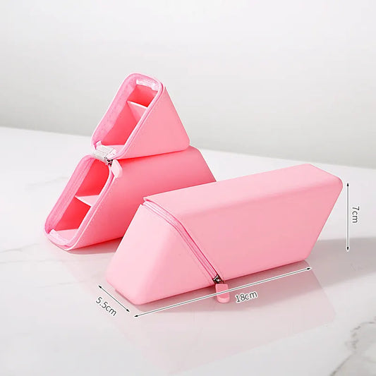 Pink Transforming Silicone Pencil Case - Stand-Up Pen Holder & Stationery Organizer