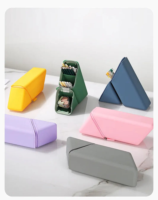 Green Transforming Silicone Pencil Case - Stand-Up Pen Holder & Stationery Organizer - Image 6