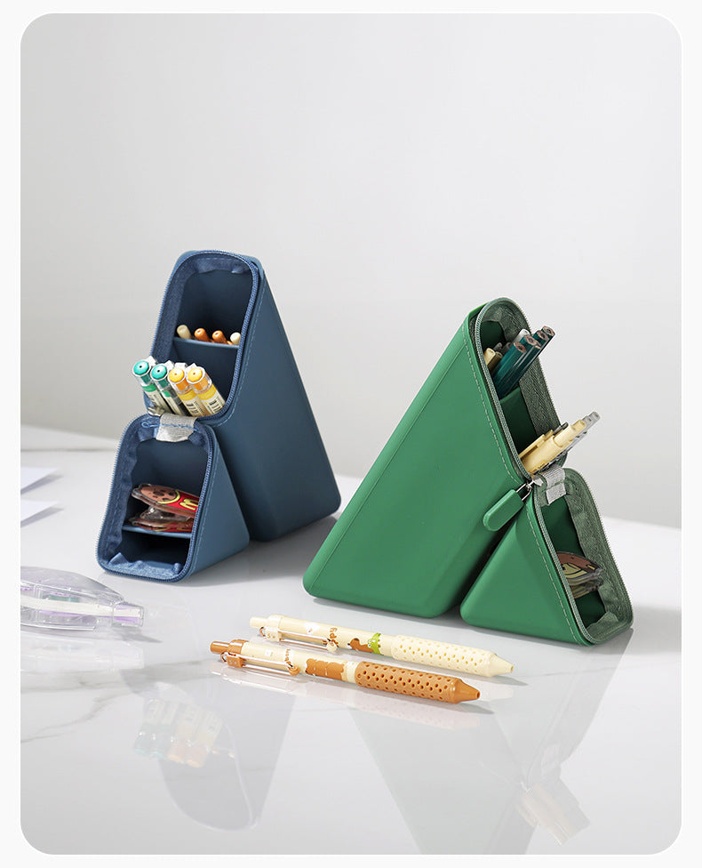 Green Transforming Silicone Pencil Case - Stand-Up Pen Holder & Stationery Organizer - Image 7
