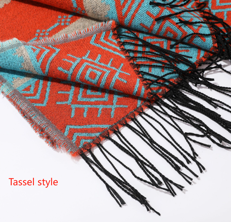 Black-grey Palindrome Fringe Bohemian Fringe Shawl Cloak - 160 x 135 cm Ethnic Inner Mongolia Style Double-Sided Scarf Cape - Image 2