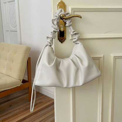 White Pleated Handheld Underarm Bag - Stylish & Spacious Tote for Everyday Use