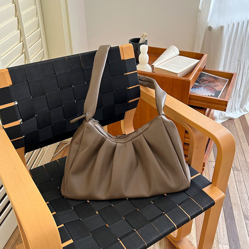 Light Brown Pleated Handheld Underarm Bag - Stylish & Spacious Tote for Everyday Use
