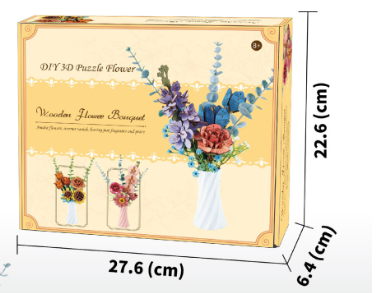 Orange DIY 3D Wooden Flower Bouquet Puzzle Set with Vase - Craft Kit for Kids and Adults - Image 2