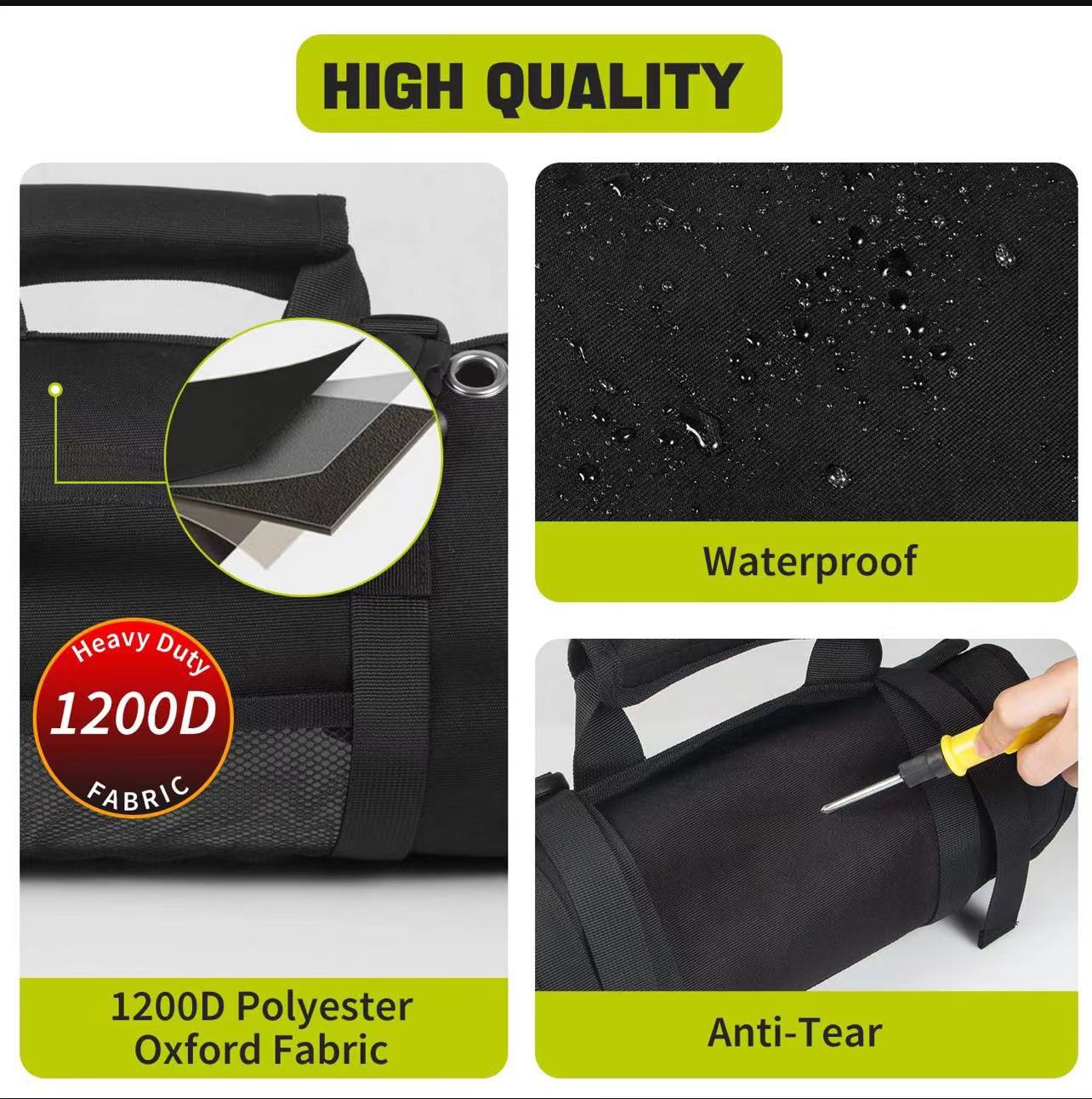 Black Heavy-Duty Tool Organizer Roll with Detachable Pouches - Image 3