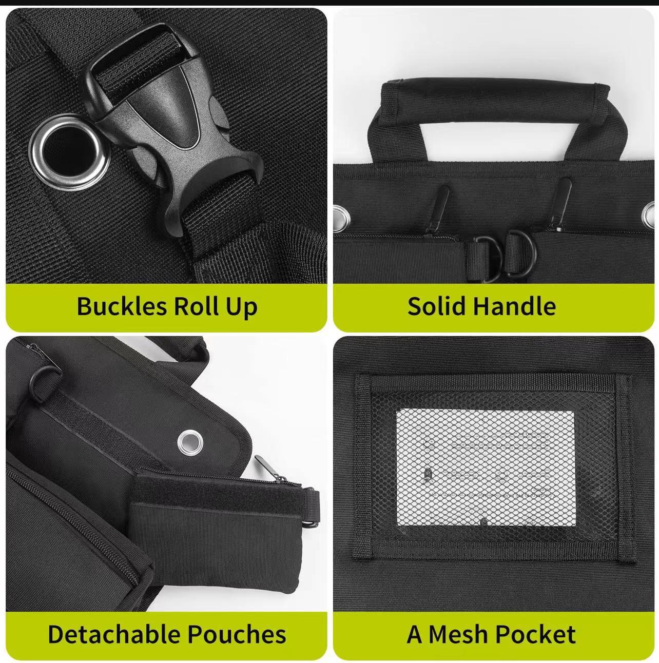 Black Heavy-Duty Tool Organizer Roll with Detachable Pouches - Image 4