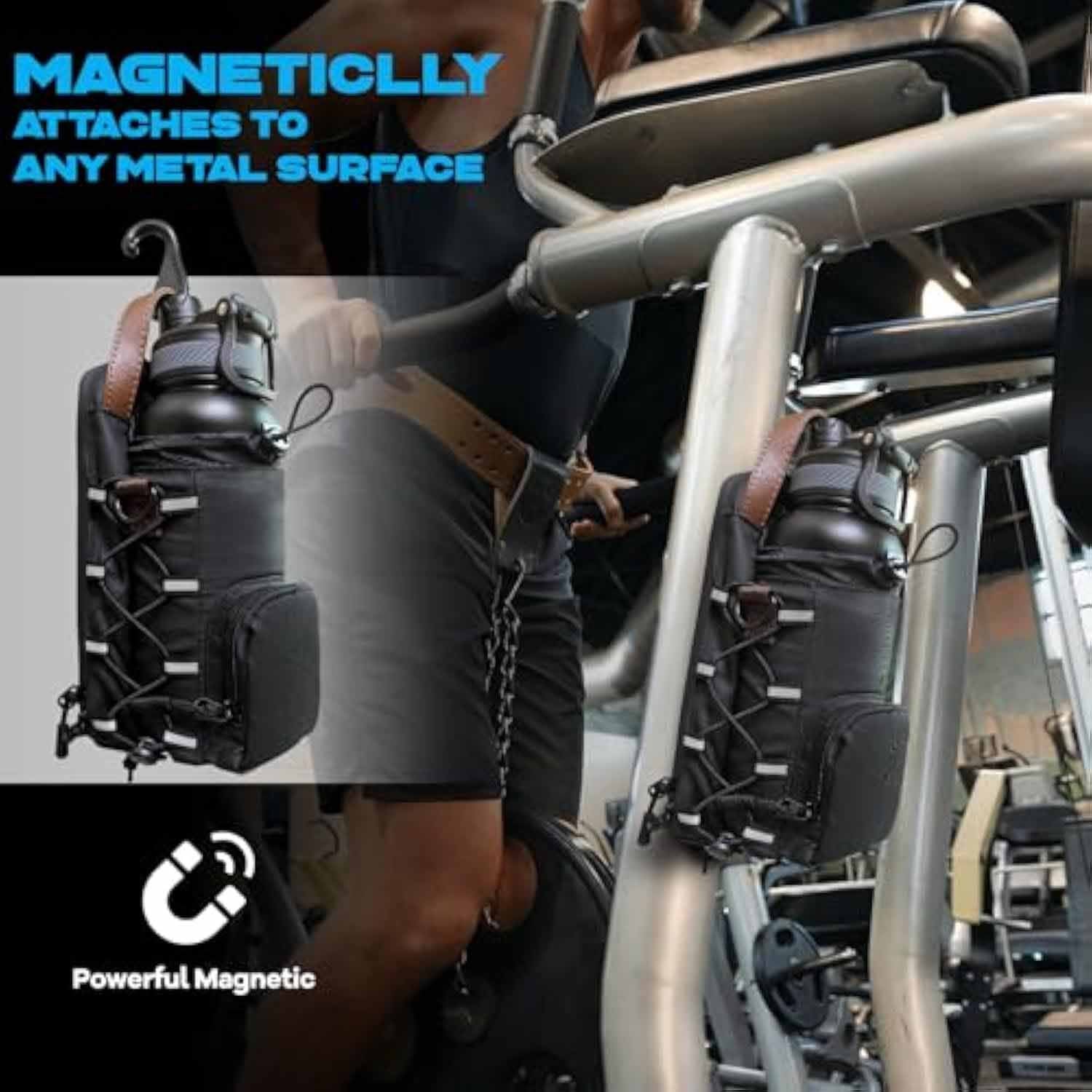 Waterproof Fitness Water Bottle Holder Bag with Adjustable Strap - Black Gym Crossbody - Image 2