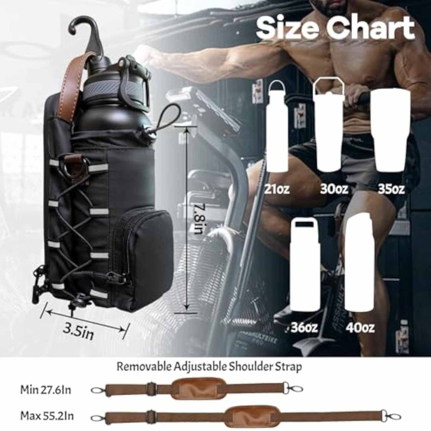 Waterproof Fitness Water Bottle Holder Bag with Adjustable Strap - Black Gym Crossbody - Image 4