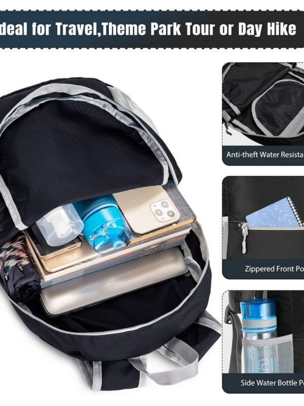 Black Ultra-Light Foldable Outdoor Backpack - Portable Travel Hiking Bag - Image 3