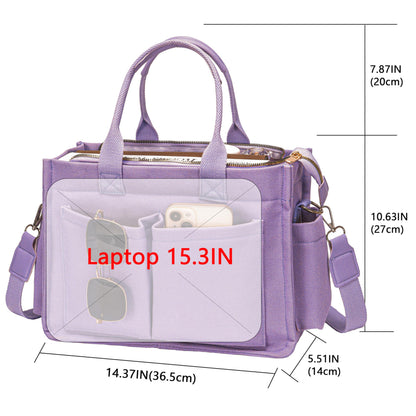 Blue Stylish Women's Large Canvas Tote Bag - 15.3in Laptop Mommy Bag with Crossbody Strap - Image 4