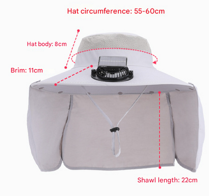 Dark Grey Outdoor Solar Fan Sun Hat - Large Brim Fishing Hiking Hat with Neck Cape - Image 3