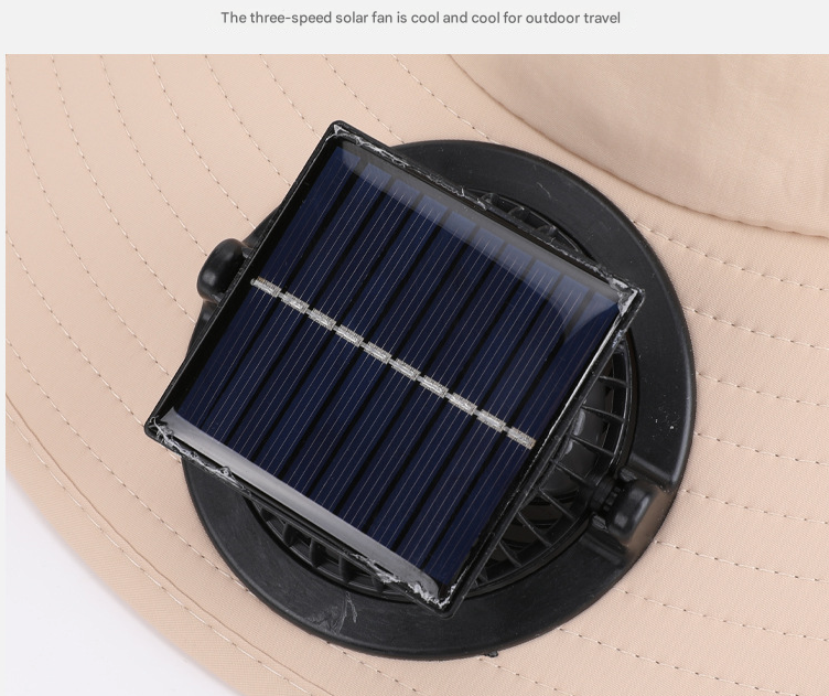 Navy Blue Outdoor Solar Fan Sun Hat - Large Brim Fishing Hiking Hat with Neck Cape - Image 2