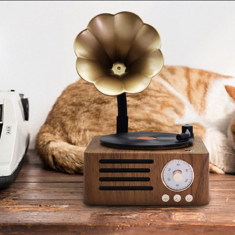 Vintage Gramophone Bluetooth Speaker - Retro Wireless Music Player with Classic Design - Image 3