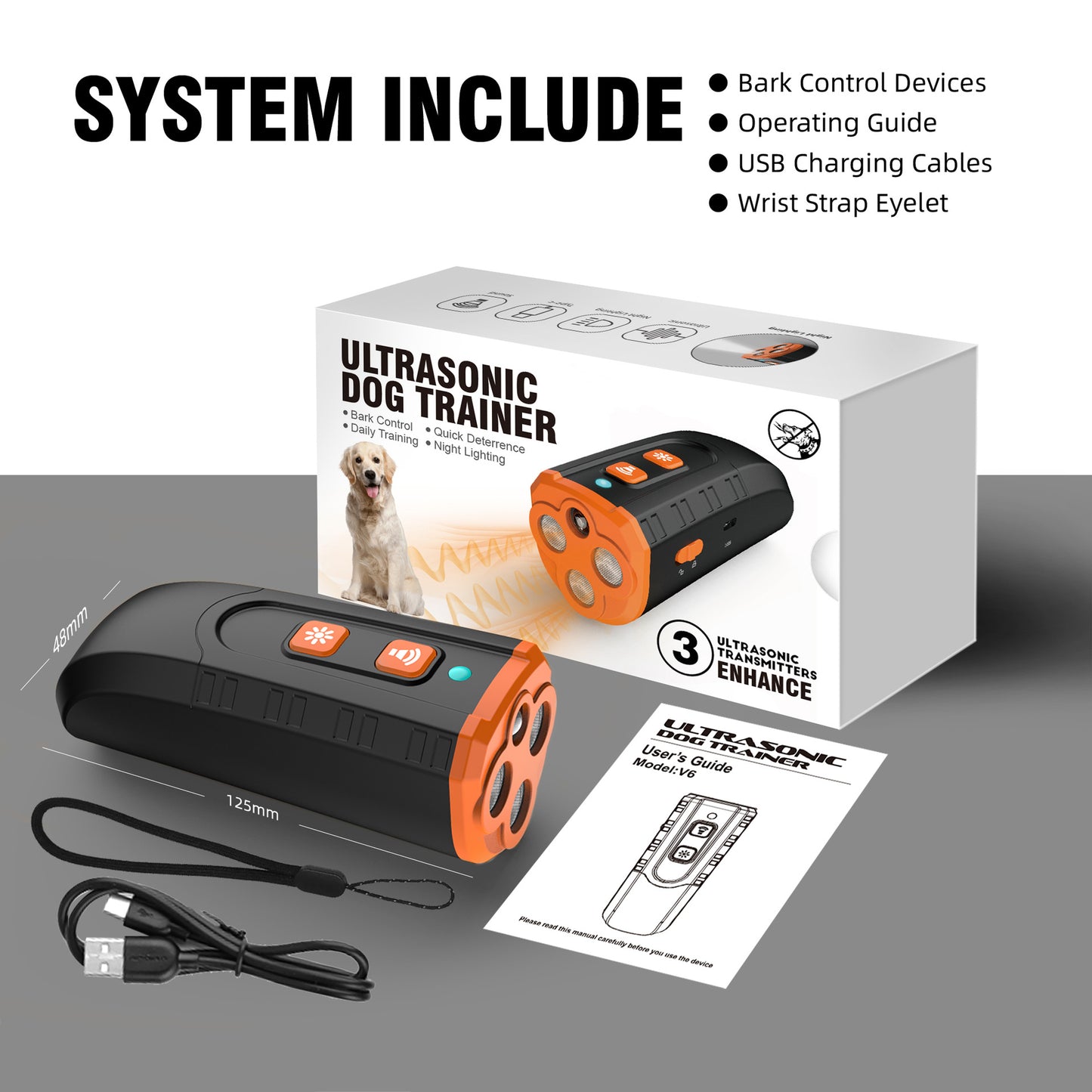 Portable 3-Core Ultrasonic Dog Repeller - High-Power Bark Control with Flash - Image 2