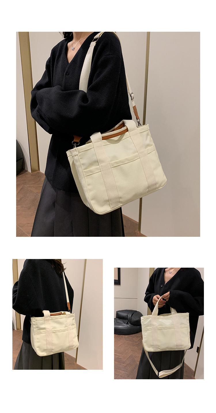White Stylish Multi-Functional Mommy Diaper Bag - Durable Canvas Tote - Image 3