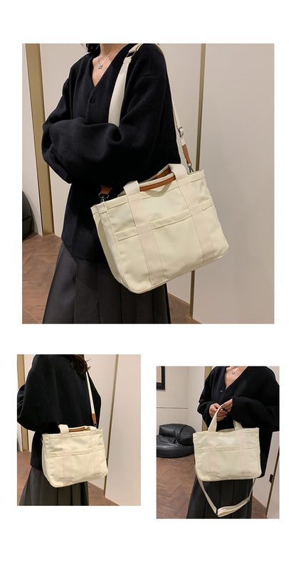 White Stylish Multi-Functional Mommy Diaper Bag - Durable Canvas Tote - Image 3