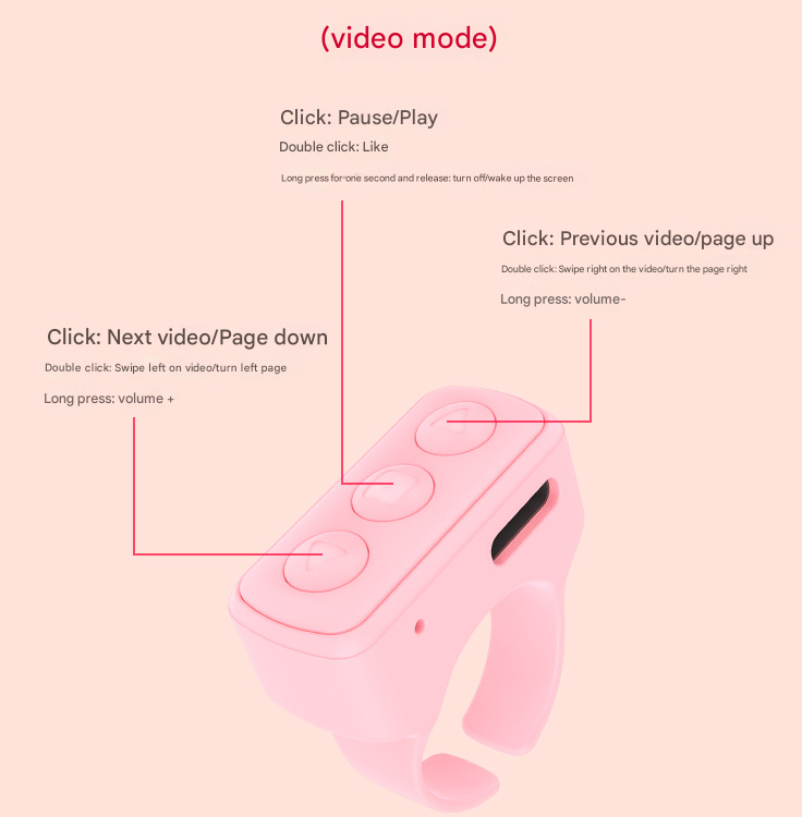 2-Piece Pink Bluetooth Video Controller - 3-Button Remote for TikTok and Page Scrolling - Image 4
