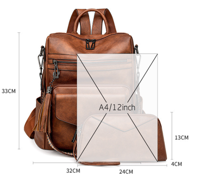 Green Women's Retro PU Leather Backpack - Dual-Color Tassel Design, Winter High-End Style - Image 2