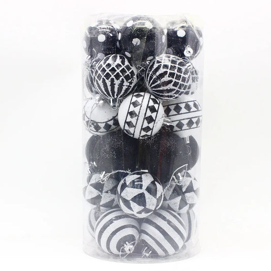 Black-white 30-Piece 6cm Electroplated Christmas Baubles - Hand-Painted Tree Ornaments