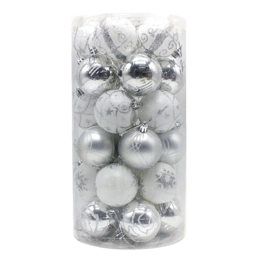 Silver 30-Piece 6cm Electroplated Christmas Baubles - Hand-Painted Tree Ornaments