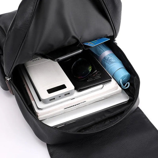 Black Large-Capacity PU Leather Backpack - Stylish Business & Travel Companion - Image 2