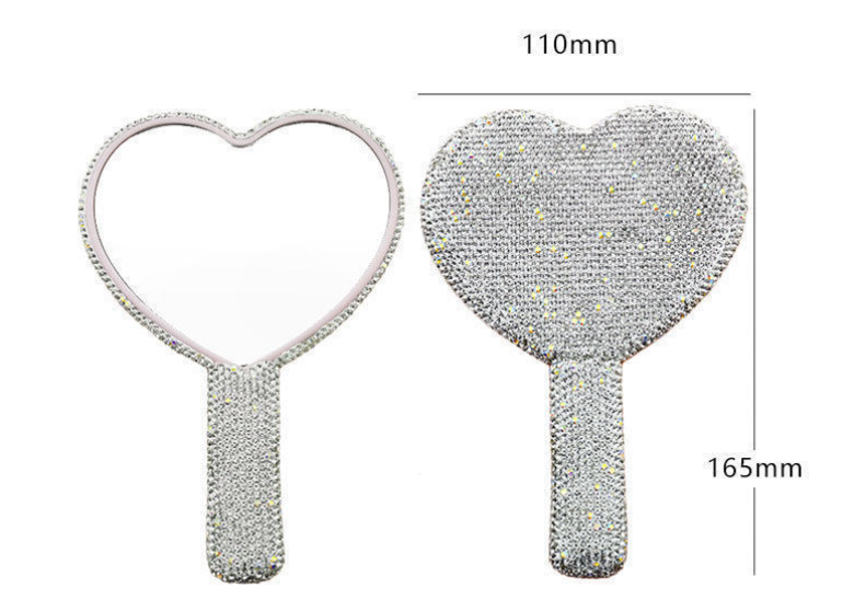 2PCS Pink-white Glamorous Diamond-Encrusted Heart Handheld Mirror - Luxe High-Definition Makeup Essential - Image 2