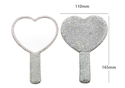2PCS Pink-white Glamorous Diamond-Encrusted Heart Handheld Mirror - Luxe High-Definition Makeup Essential - Image 2