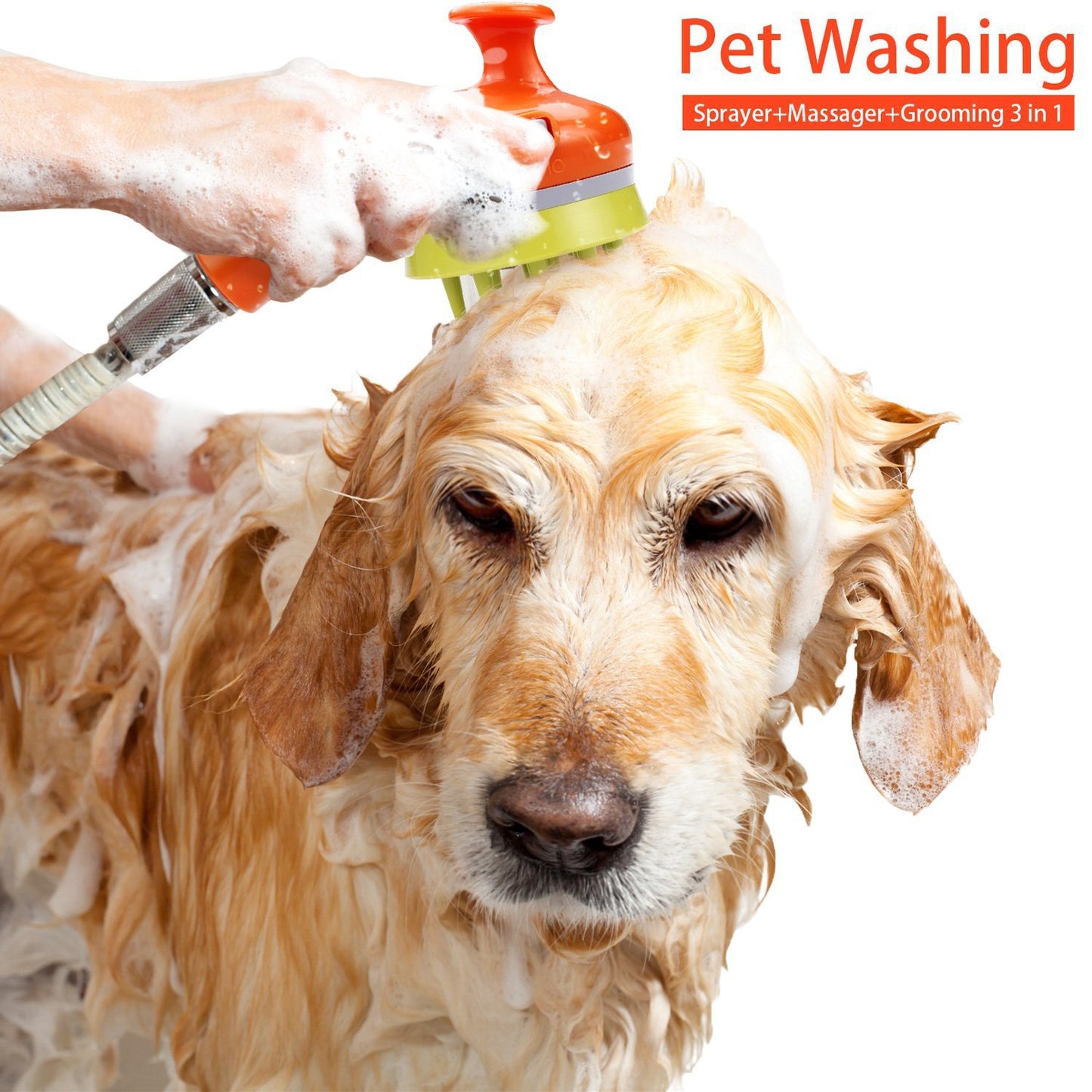 Orange Ultimate Pet Bathing Showerhead - Dog-Friendly Pressure-Boost Spray with Foamer - Image 3