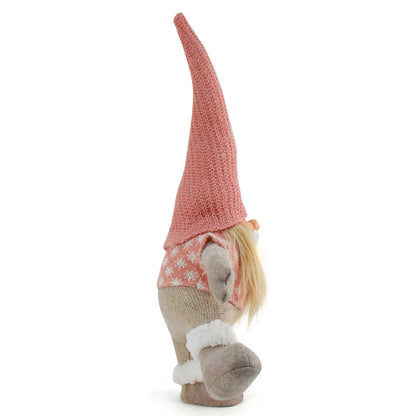 Pink Hat One-Legged Standing Christmas Gnome - Santa & Rudolph Plush Faceless Dwarf Figurine - Image 3