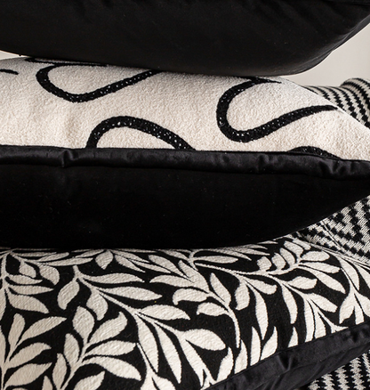 Leaves Triangle Elegant Two-Piece INS-Style Jacquard Pillow Covers - Black & White Sofa Decor - Image 2