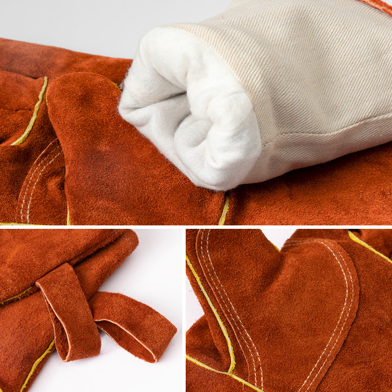 Grey 14-Inch Premium Leather BBQ Gloves - Heat-Resistant Up to 500 Degree - Image 4