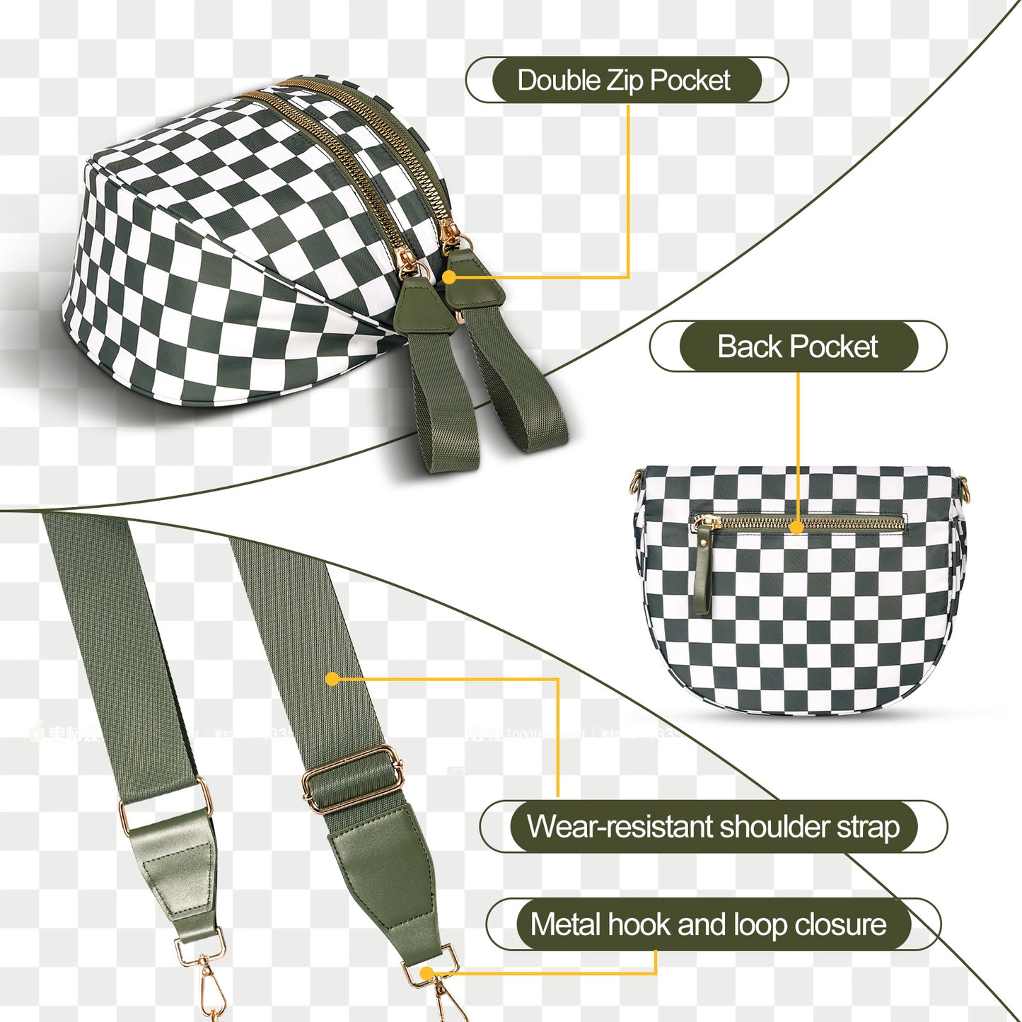 Black Trendy Sling Bag - Women's Crescent Crossbody Purse with Wide Adjustable Strap - Image 3