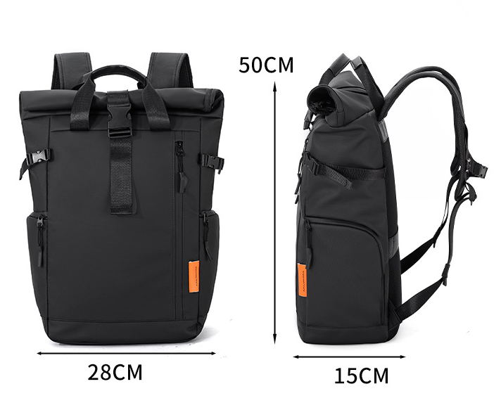 Grey Urban Explorer Roll-Top Backpack - Water-Resistant Large Capacity Bag for Travel, Work & Laptop - Image 2