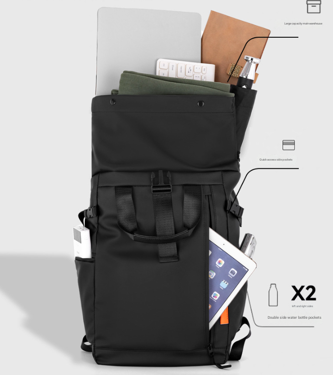White Urban Explorer Roll-Top Backpack - Water-Resistant Large Capacity Bag for Travel, Work & Laptop - Image 3