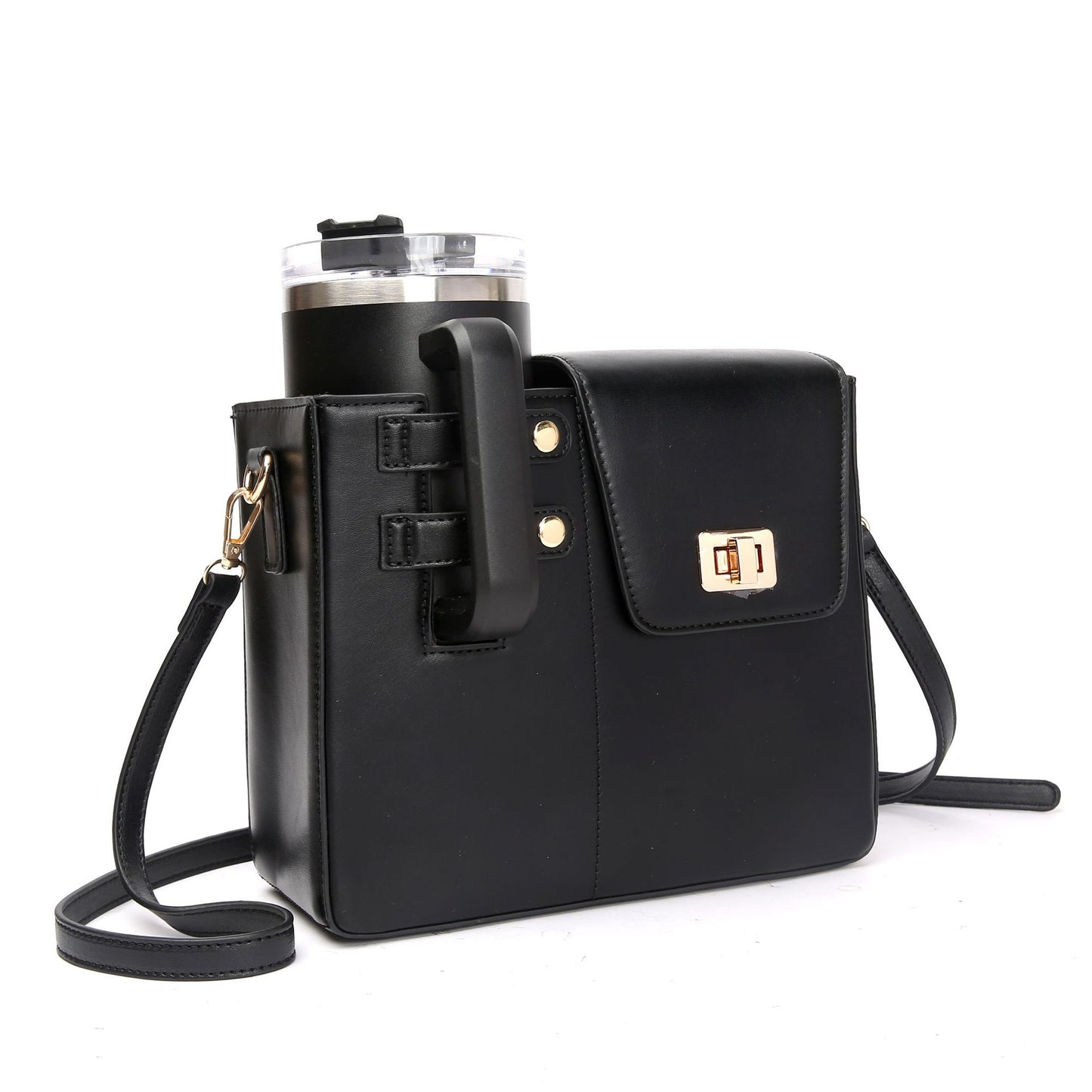 Black Portable Insulated Water Bottle Carrier Bag with Adjustable Shoulder Strap - Crossbody Drink Holder for Outdoor Activities