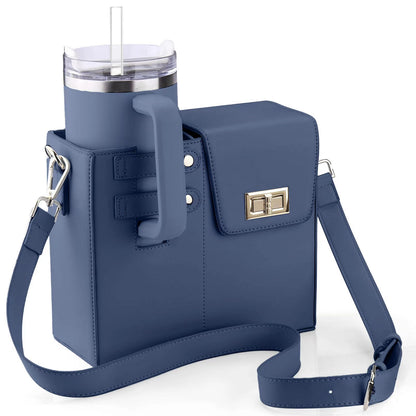 Blue Portable Insulated Water Bottle Carrier Bag with Adjustable Shoulder Strap - Crossbody Drink Holder for Outdoor Activities