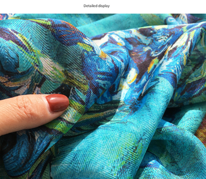 A Wheat Field with Larks Elegant Artistry Shawl - Large 130cm Square Scarf with Oil Painting Print & Hand-Rolled Hem - Image 2