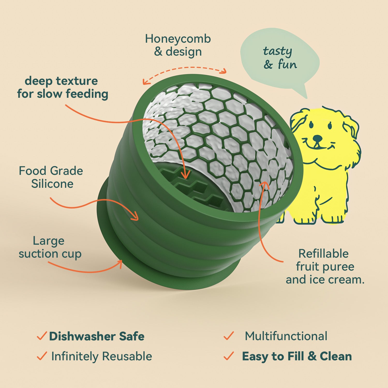 Yellow Large Anti-Choke Slow Feeder Dog Bowl - Non-Slip, Spill-Resistant Pet Feeding Dish - Image 3