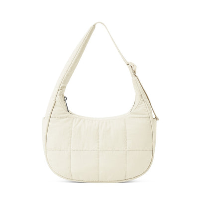 Beige Trendy Nylon Puffer Shoulder Bag for Women - Lightweight Large Capacity Underarm Tote