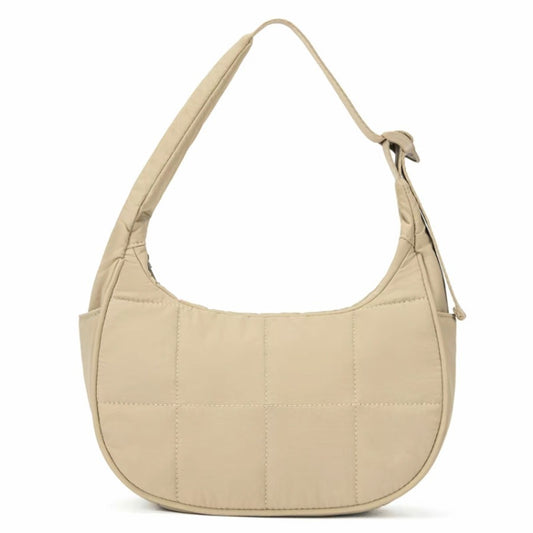 Khaki Trendy Nylon Puffer Shoulder Bag for Women - Lightweight Large Capacity Underarm Tote