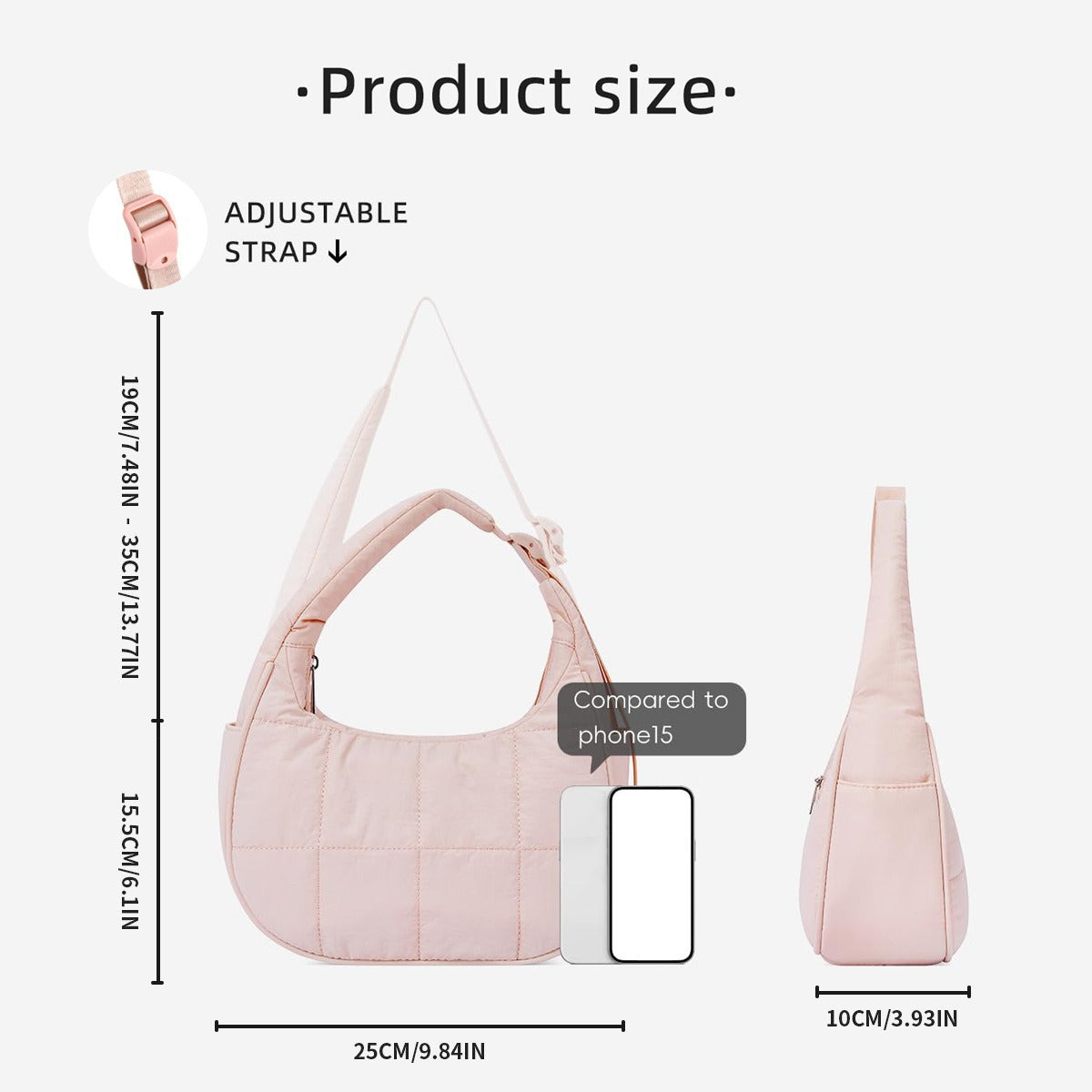 Khaki Trendy Nylon Puffer Shoulder Bag for Women - Lightweight Large Capacity Underarm Tote - Image 4