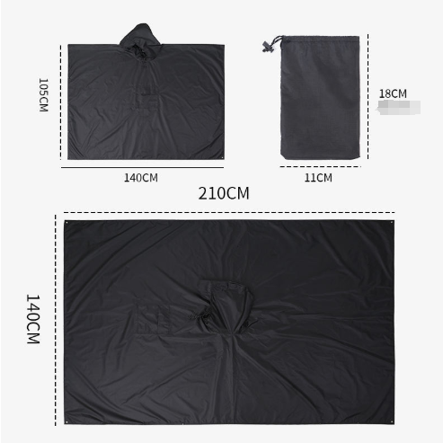 Black 3-in-1 Waterproof Rain Poncho - Lightweight Hooded Raincoat, Ground Tarp & Emergency Shelter for Hiking, Camping, and Outdoor Survival - Image 5