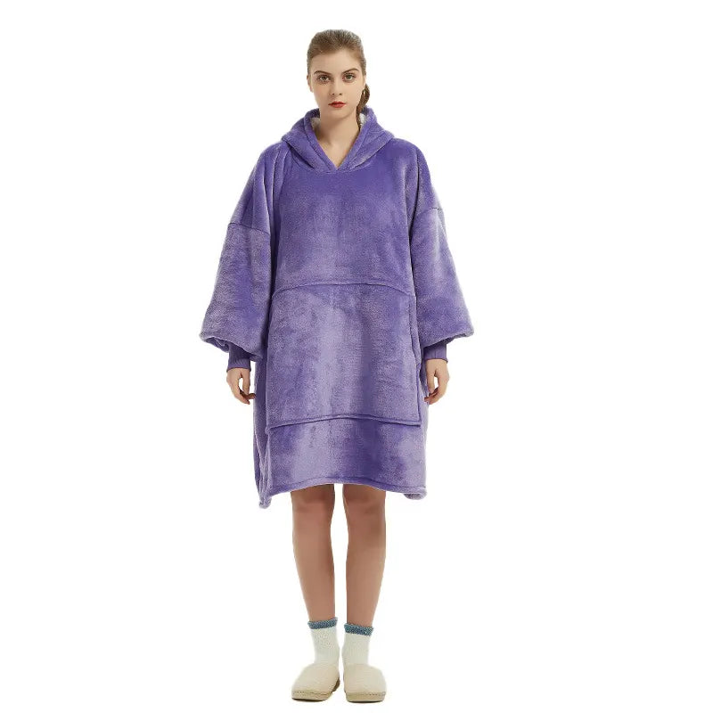 Purple Oversized Wearable Blanket Hoodie - Ultra Soft & Cozy Snuggle Pullover for Adults