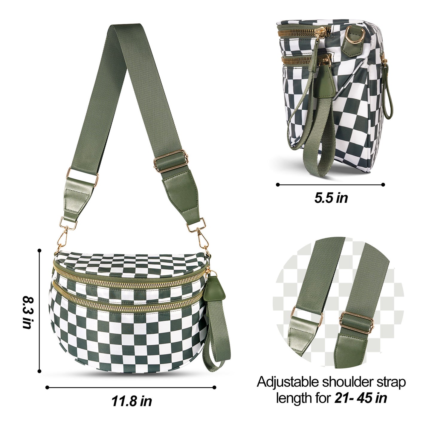 Red Checkered Trendy Sling Bag - Women's Crescent Crossbody Purse with Wide Adjustable Strap - Image 2