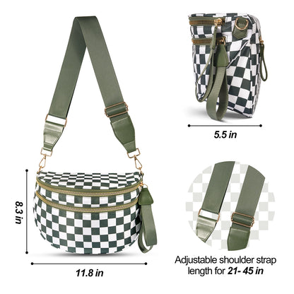 Red Checkered Trendy Sling Bag - Women's Crescent Crossbody Purse with Wide Adjustable Strap - Image 2