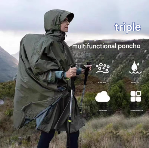 Orange 3-in-1 Waterproof Rain Poncho - Lightweight Hooded Raincoat, Ground Tarp & Emergency Shelter for Hiking, Camping, and Outdoor Survival - Image 2