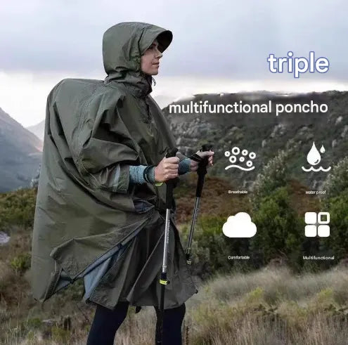 Pink 3-in-1 Waterproof Rain Poncho - Lightweight Hooded Raincoat, Ground Tarp & Emergency Shelter for Hiking, Camping, and Outdoor Survival - Image 2