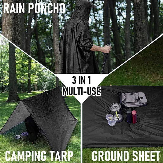 Pink 3-in-1 Waterproof Rain Poncho - Lightweight Hooded Raincoat, Ground Tarp & Emergency Shelter for Hiking, Camping, and Outdoor Survival - Image 4