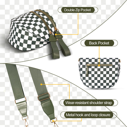 Black-brown Checkered Trendy Sling Bag - Women's Crescent Crossbody Purse with Wide Adjustable Strap - Image 3