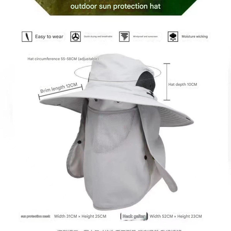 Light Grey Outdoor Sun Protection Hat with Detachable Face and Neck Flap - UPF 50+ - Image 2